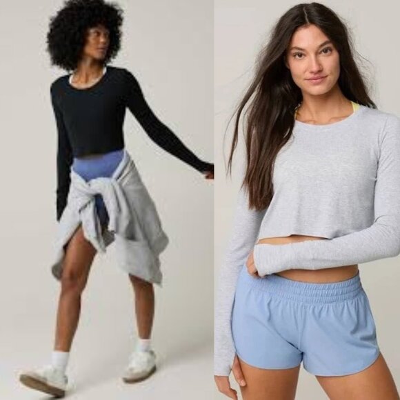 (Set of 2) OFFLINE By Aerie Thumbs Up Ribbed Long Sleeve Crop T-Shirt S - Picture 1 of 14